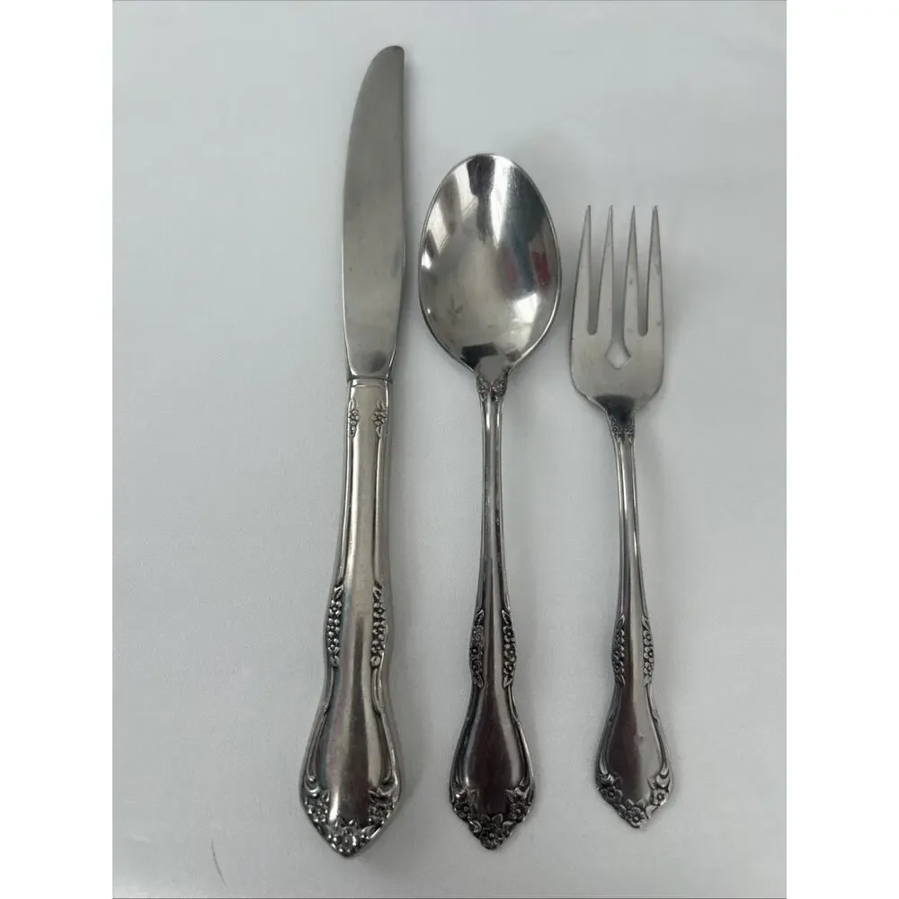 Vtg Oneida Mansfield Amadeus Rogers Stainless Flatware Set Of 3 Knife Spoon Fork